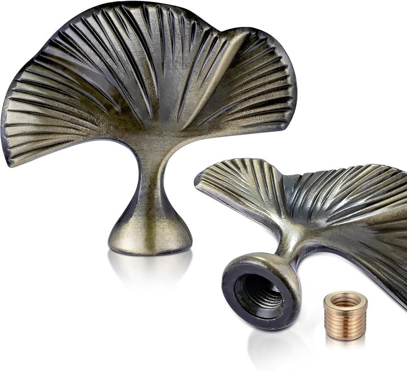 GooChan Leaf Shaped Lamp Finial Lamp Shade Cap Knob,Vintage Lamp Top in Antique Brass Finish,Retro Lamp Top Decorations (Antique Brass, 2pcs /Pack) - Image 1